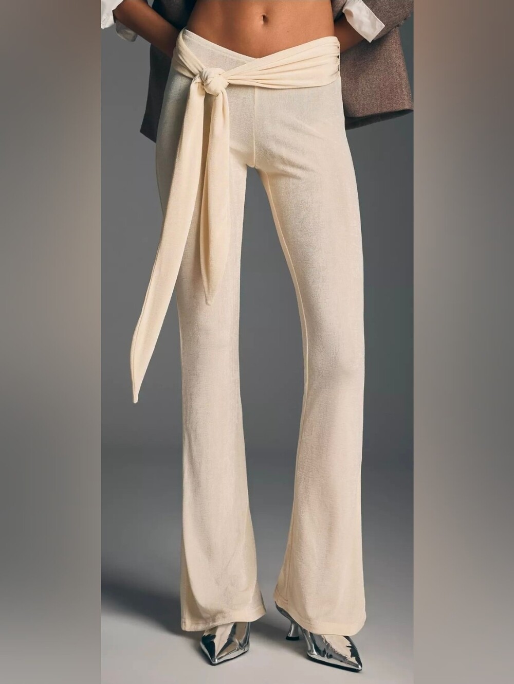 Lioness Light Yellow Belted Knit Flare Pants
